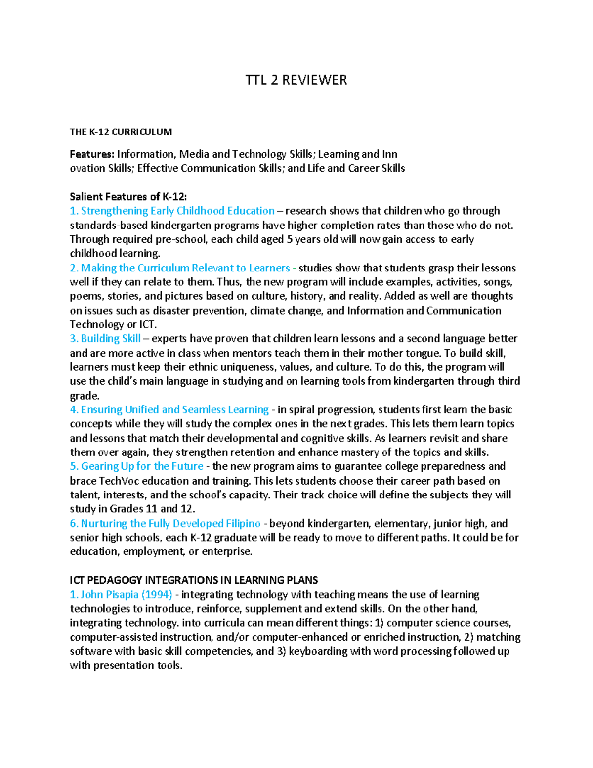 TTL-2: Comprehensive K-12 Curriculum Review and ICT Integration ...