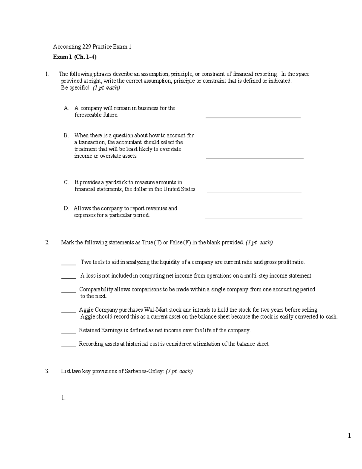 Accounting 229 Practice Exam 1 Review and Key Concepts (Ch. 1-4) - Studocu