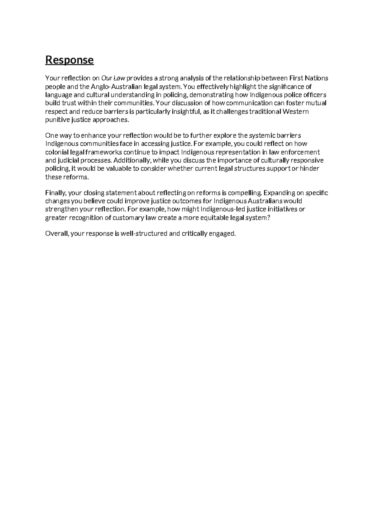 Reflection on Our Law: Indigenous Justice & Legal System Analysis - Studocu