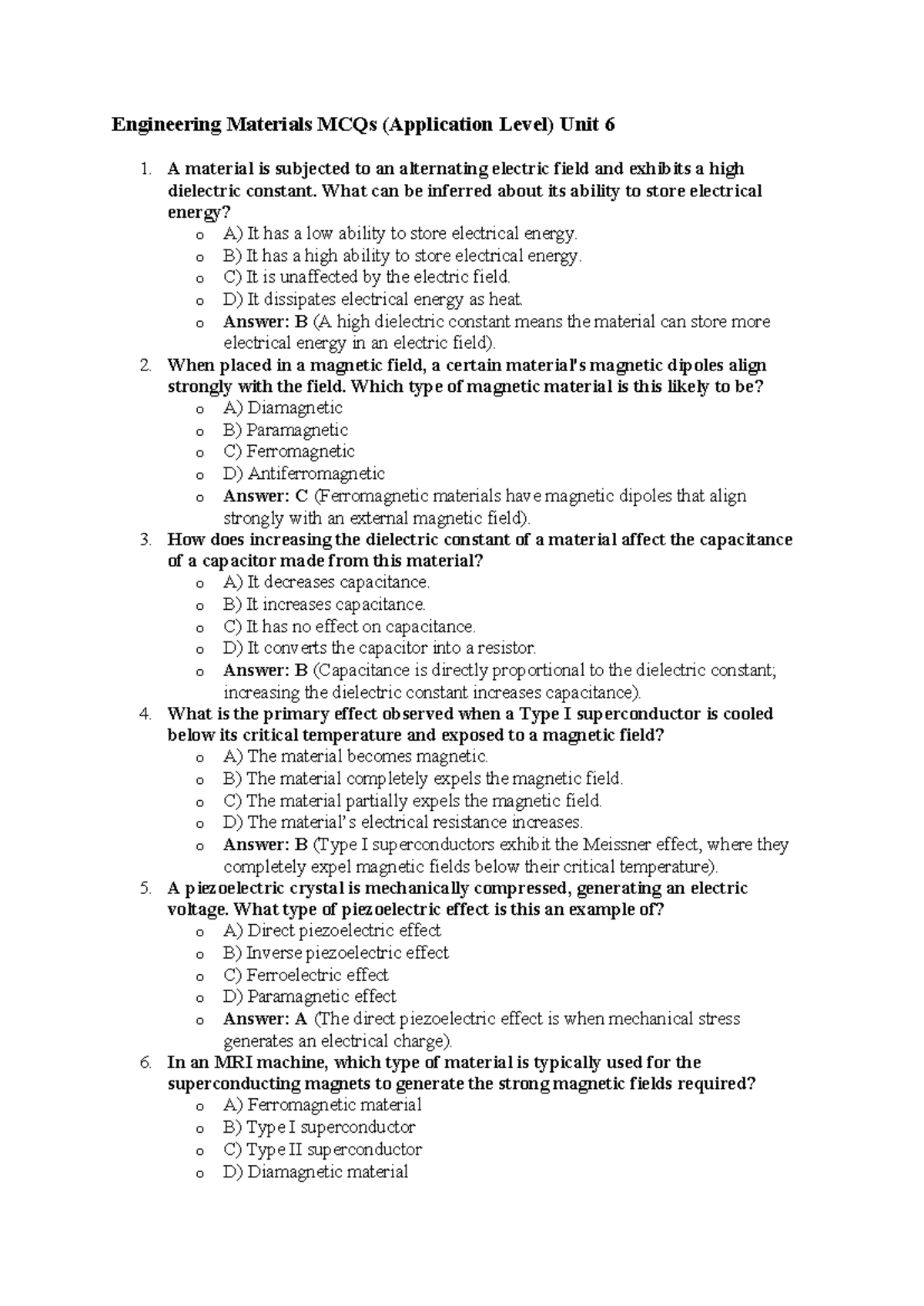 Engineering Materials MCQs (Application Level) Unit 6-1 Lecture Notes ...