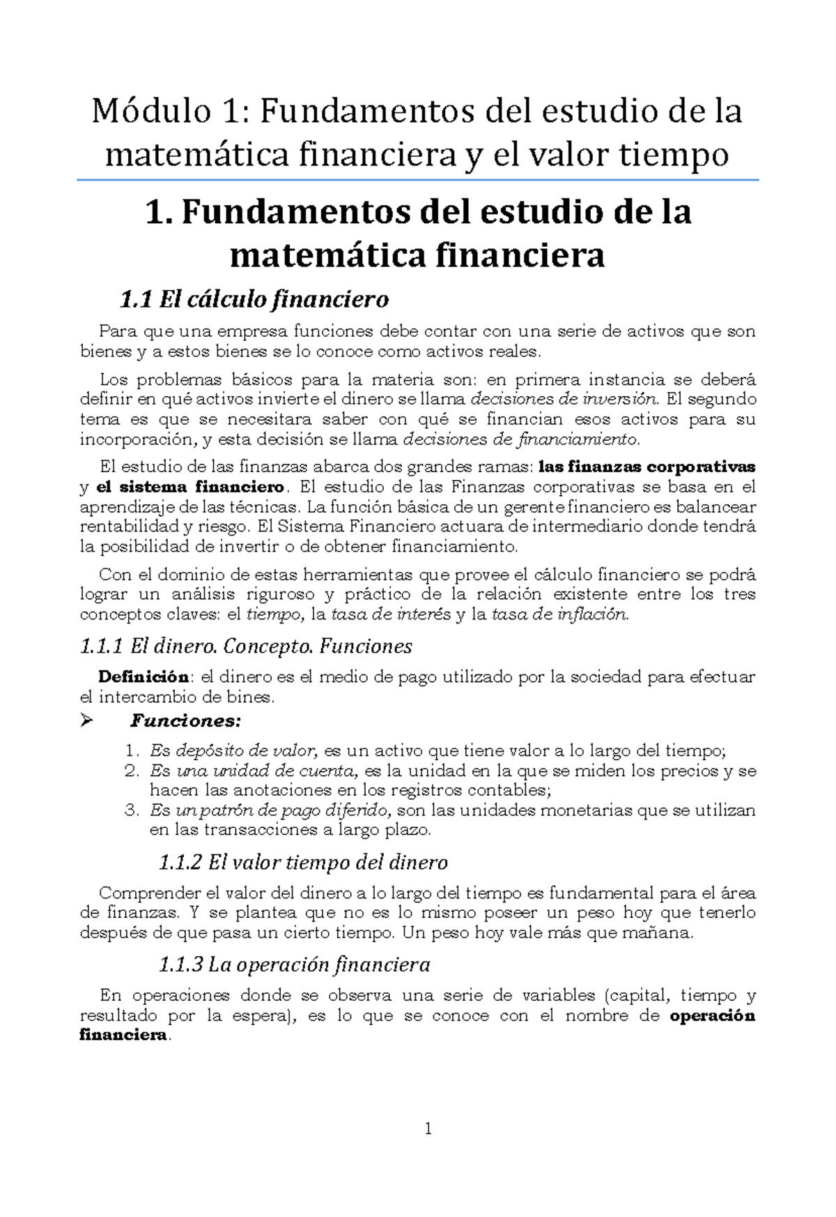 Resumen de Módulo 1: Fundamentos de Matemática Financiera y Valor ...