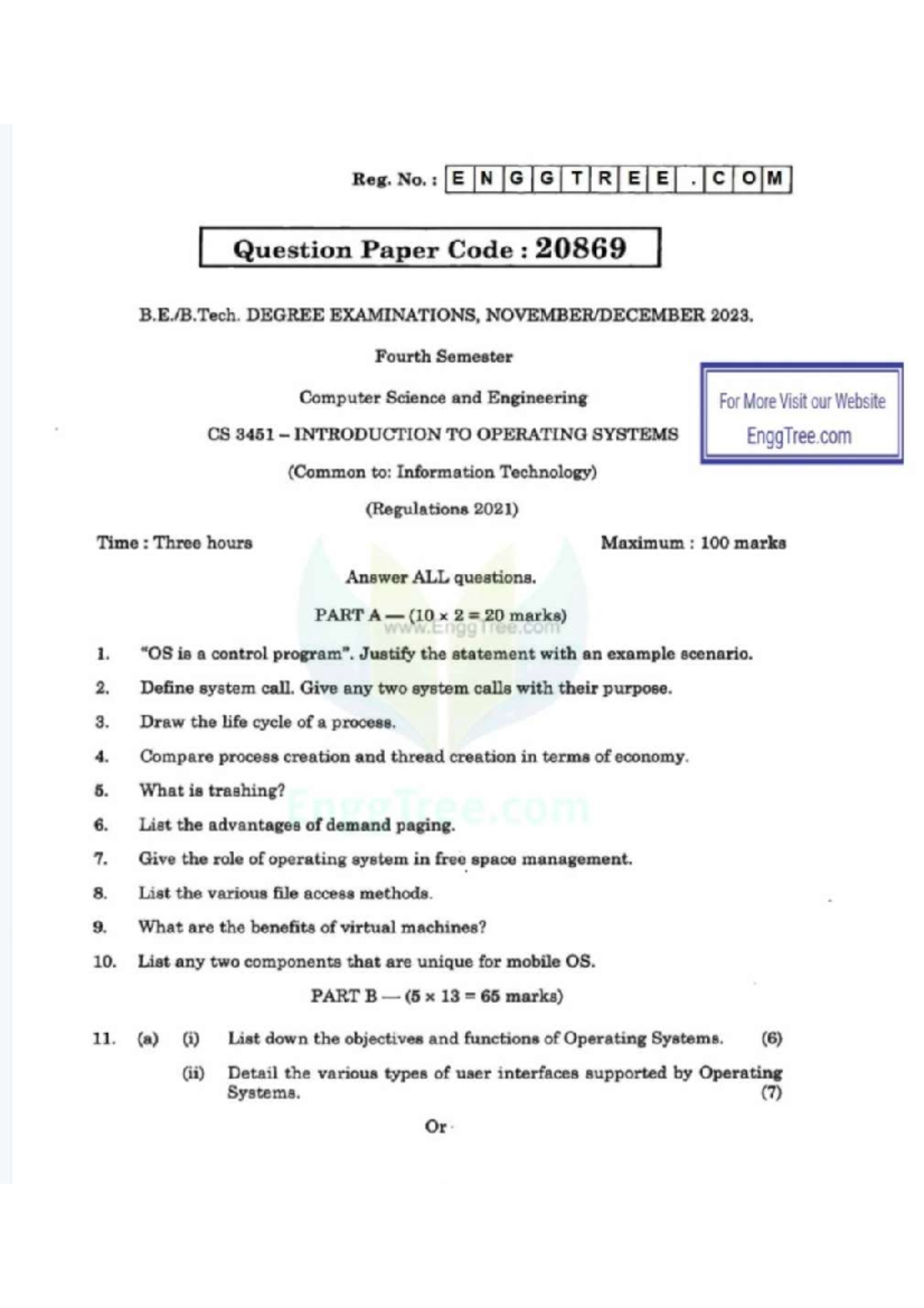 CS2034 Final Exam Question Paper: Introduction to Operating Systems ...