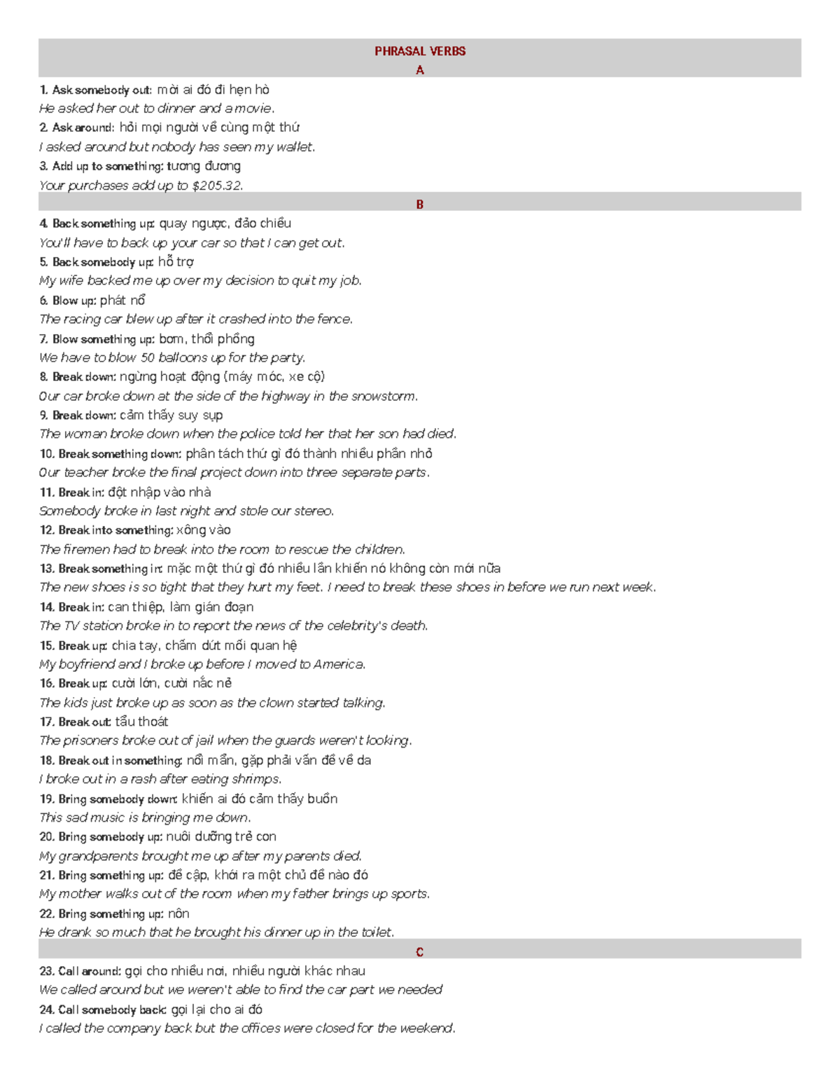 Phrasal Verb Lists for English Learning - Comprehensive Guide - Studocu