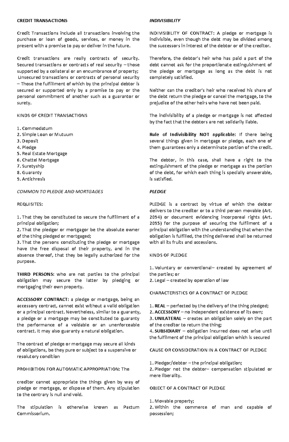 Credit Transactions - CREDIT TRANSACTIONS Credit Transactions include ...