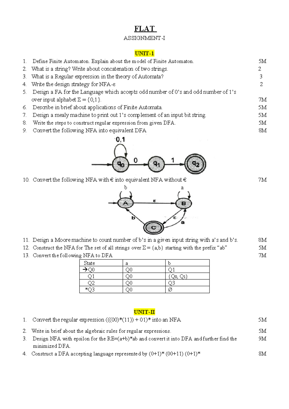 FLAT 1: Finite Automata Concepts and Applications - Studocu