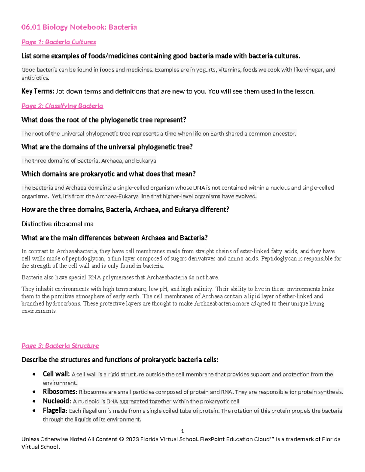 Biology 06 01: Detailed Notes on Bacteria Structures and Functions ...