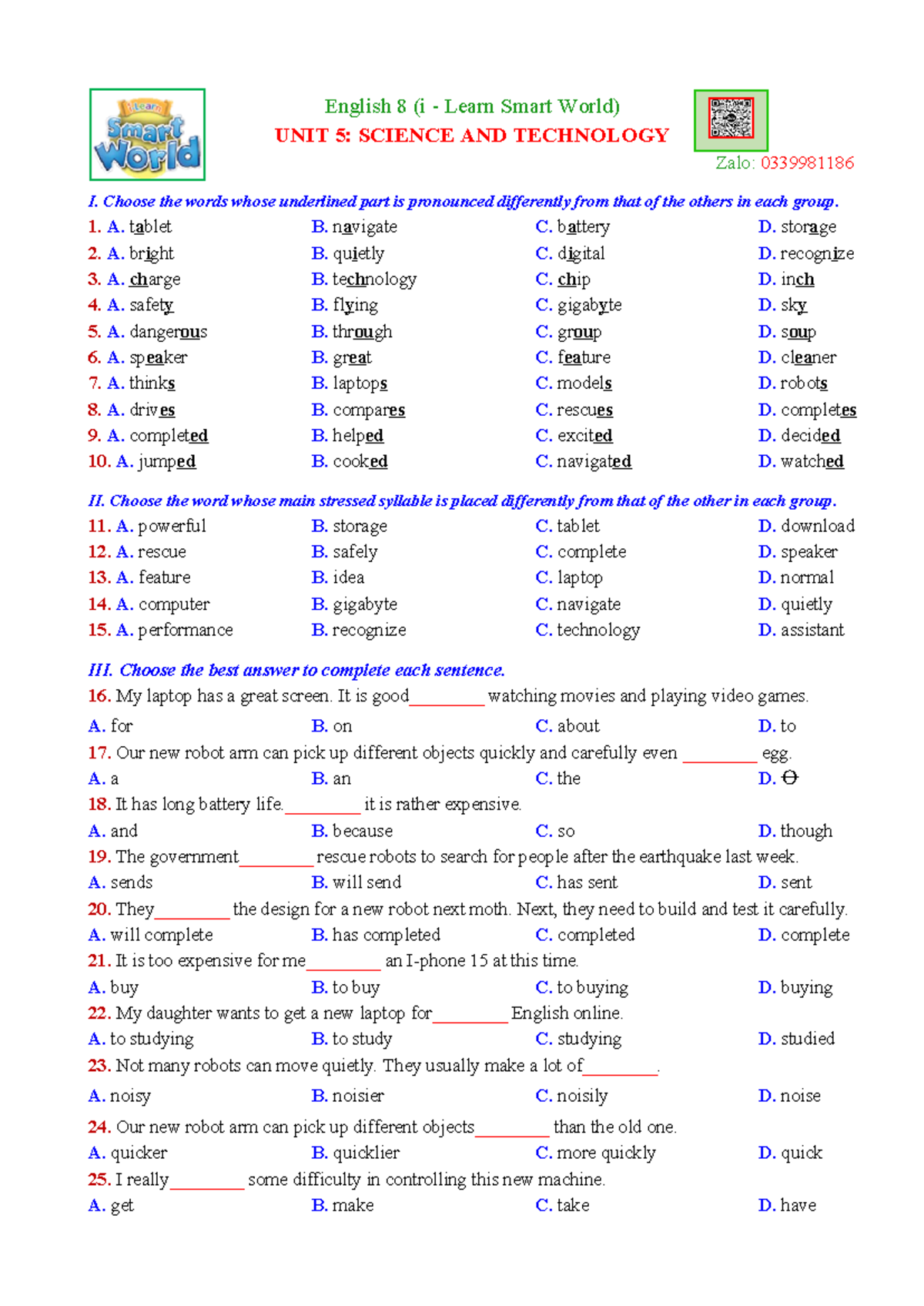 Unit 5 Science & Tech E8 i-LSW8 Test Review and Answers - Studocu