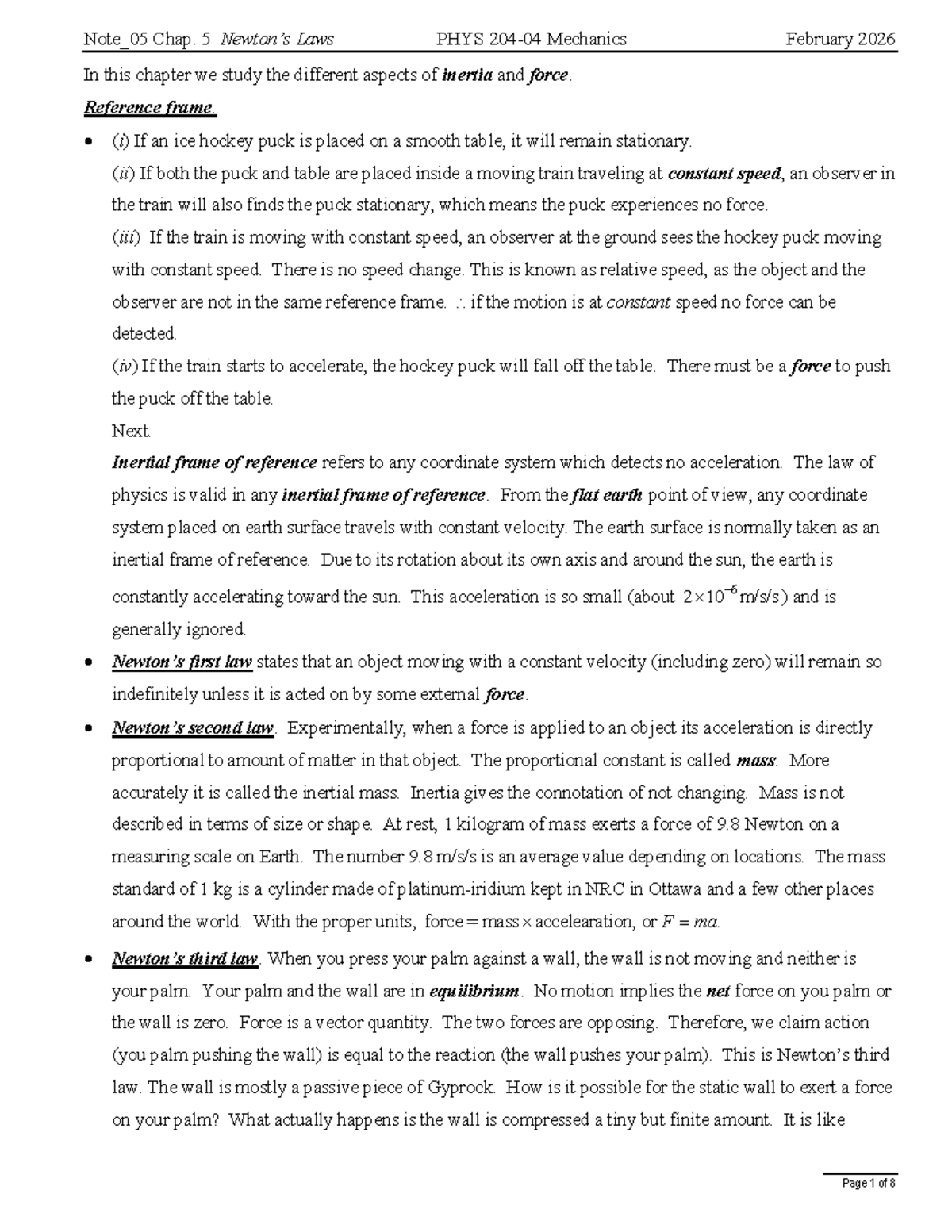 Note 05: Newton's Laws of Motion - Week 5 Lecture Notes - Studocu