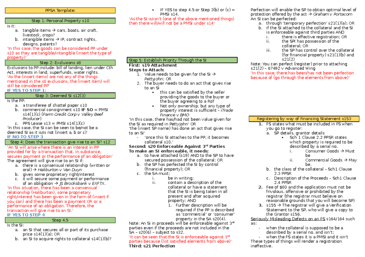 PPSA Template - Comprehensive Notes on Security Interests - Studocu