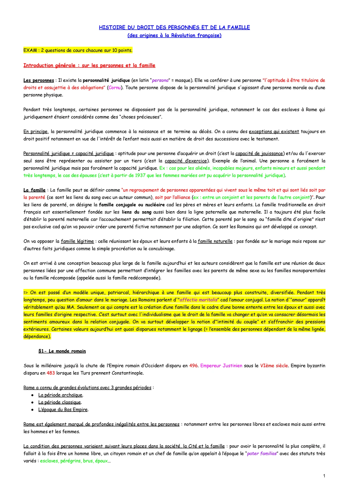 HISTOIRE DES SOURCES DU DROIT - PLAN DU COURS Licence 1 - Studocu