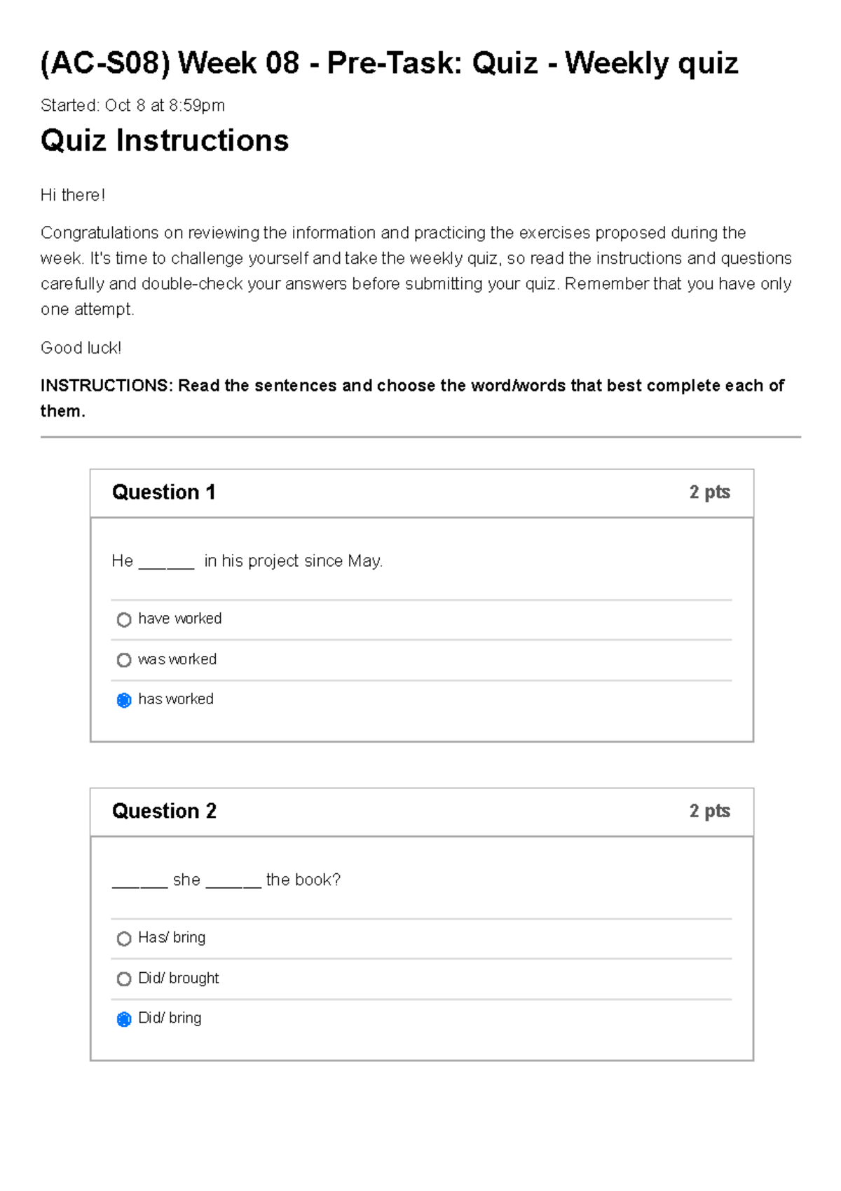 Quiz (AC-S08) Week 08 - Pre-Task Assessment Instructions - Studocu
