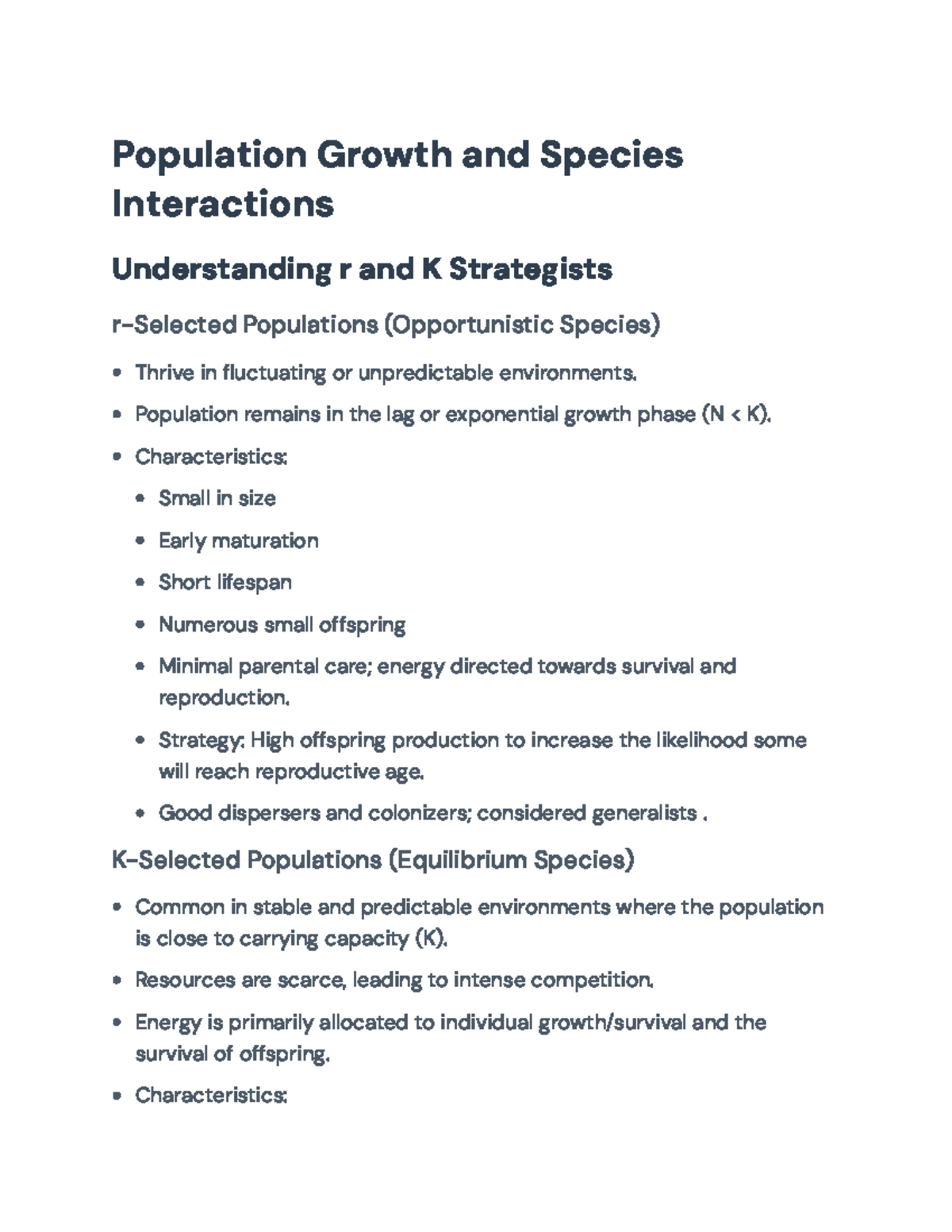 Population Ecology and Species Interactions: Study Guide for Exams ...