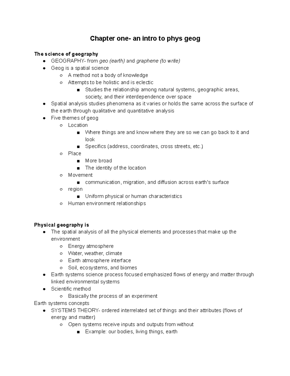 Geography and Earth Systems: Chapter 1-5 Study Notes - Studocu