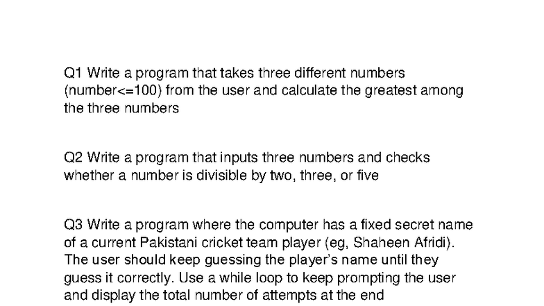 Python Programming Questions & Solutions - Q1 to Q50 - Studocu