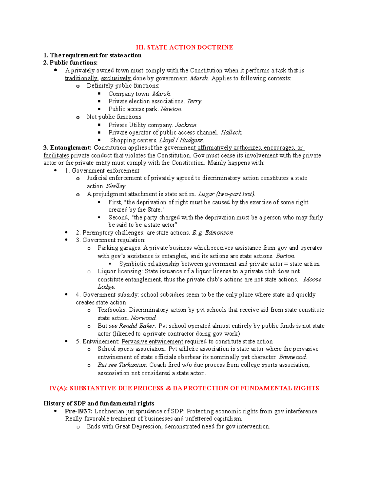 Con Law II Essay Outline: State Action & Due Process Framework - Studocu