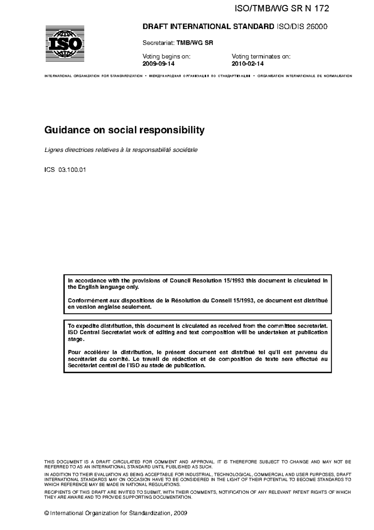 ISO 26000 Draft: Guidance on Social Responsibility and Environmental ...