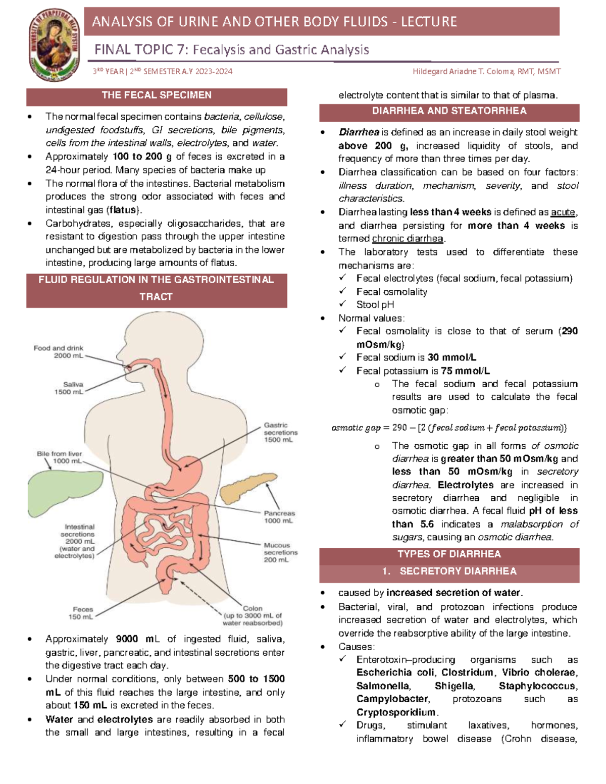 ANALYSIS OF URINE AND OTHER BODY FLUIDS LECTURE FINAL TOPIC 9 ...