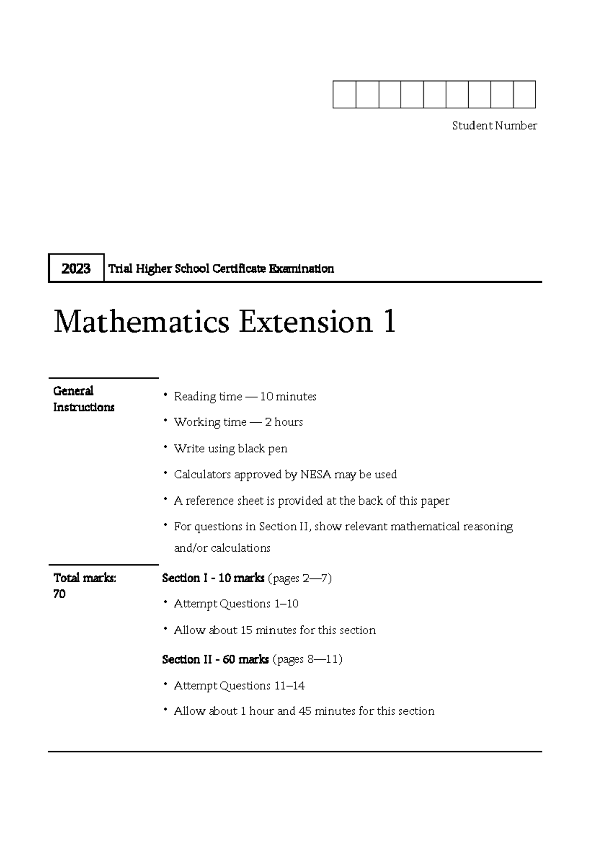 2023 HSC Mathematics Ext 1 Trial Exam - Detailed Format & Questions ...