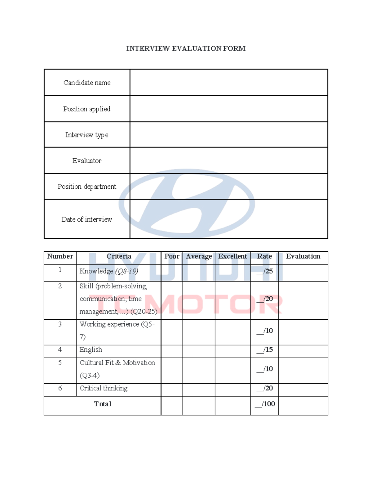 Interview Evaluation FORM - Human Resource Management - INTERVIEW ...