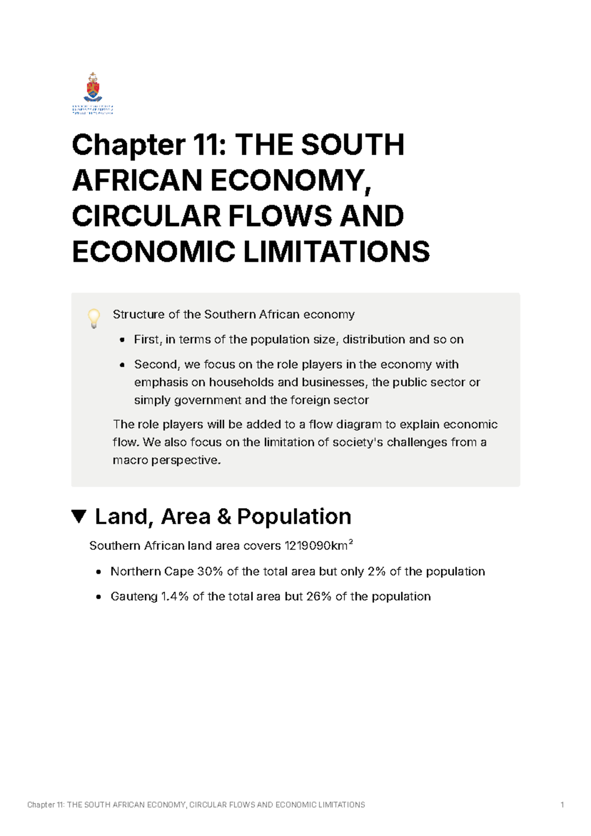 Chapter 11: South African Economy, Circular Flows & Economic Limits ...