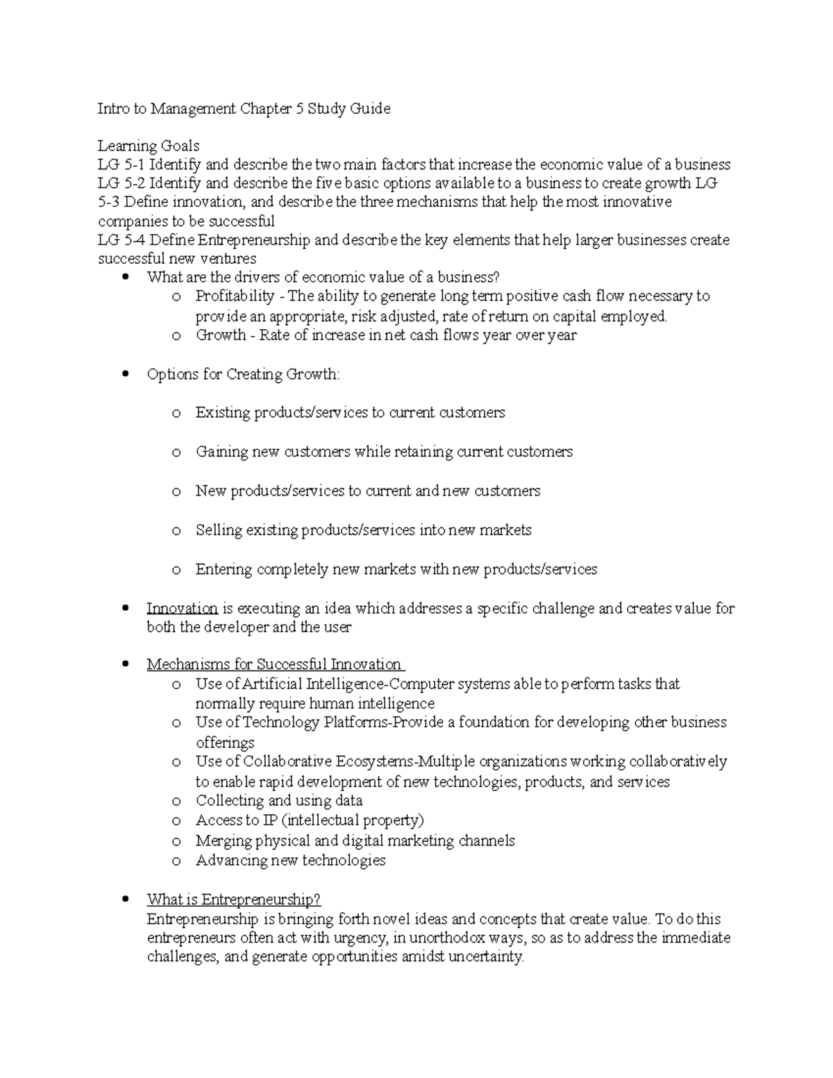 Intro to management chapter 5 study guide - Intro to Management Chapter ...