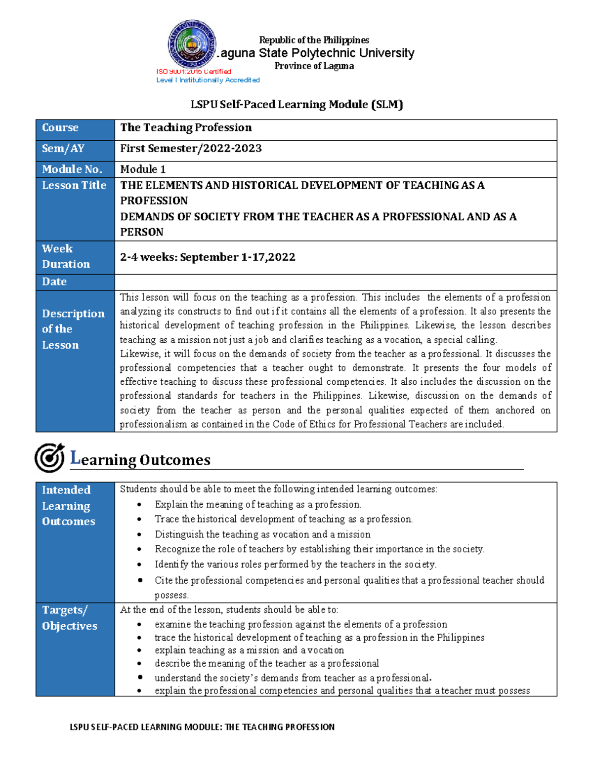 LSPU SLM: Module 1 - The Elements & Historical Development of Teaching ...