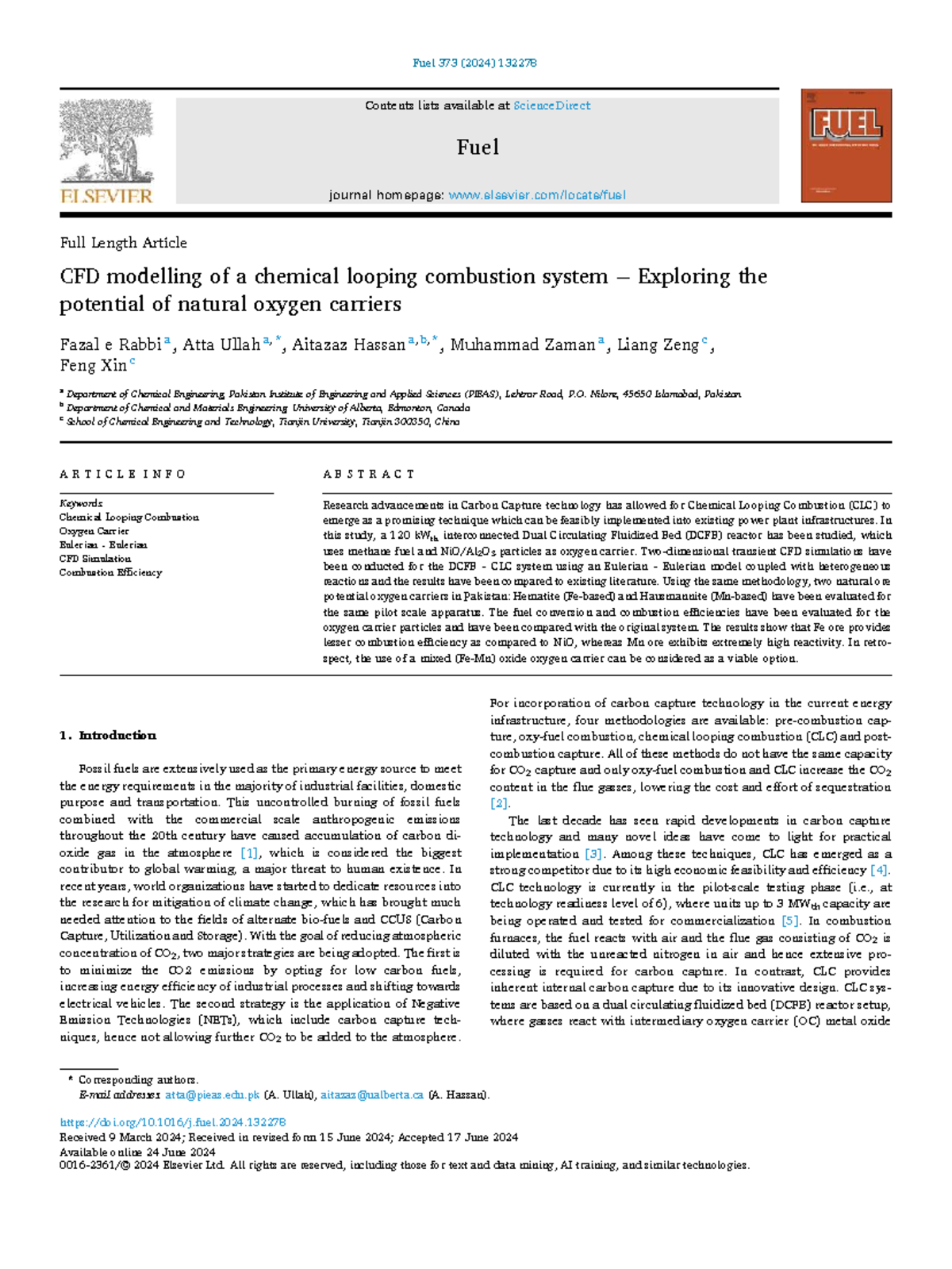 CFD Modelling of Chemical Looping Combustion: Natural Oxygen Carriers ...