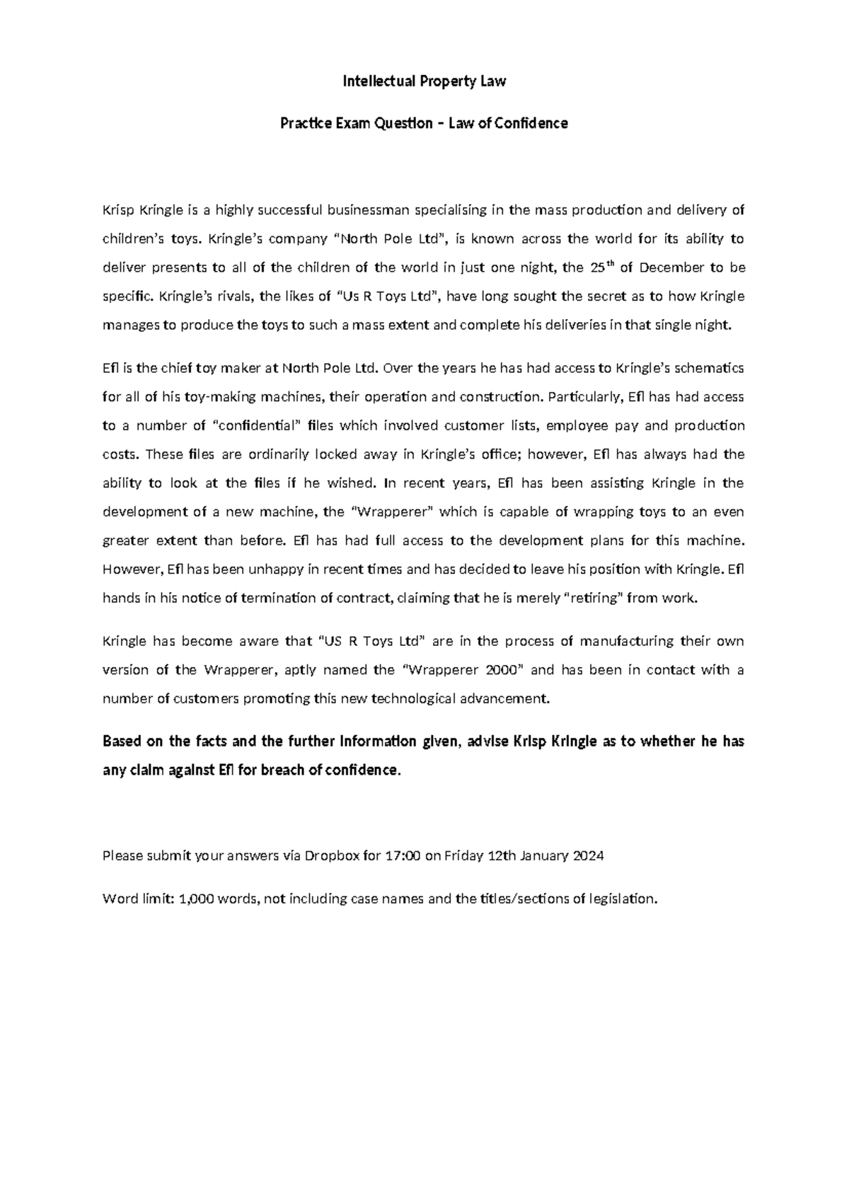 Intellectual Property Law - Confidence Practice Exam Brief (2024) - Studocu