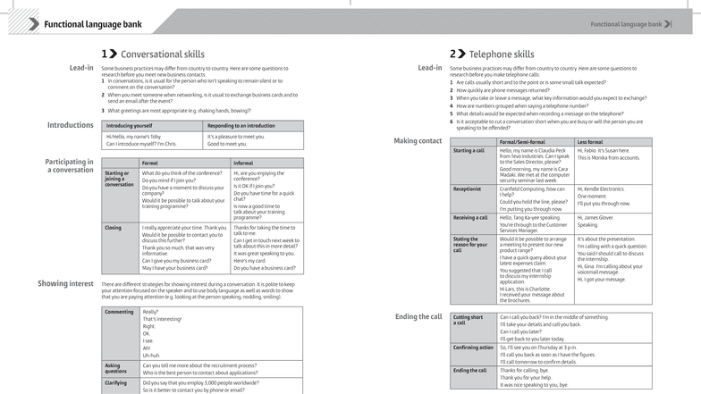 B1 Functional Language Bank: Conversational Skills & Business Practices ...