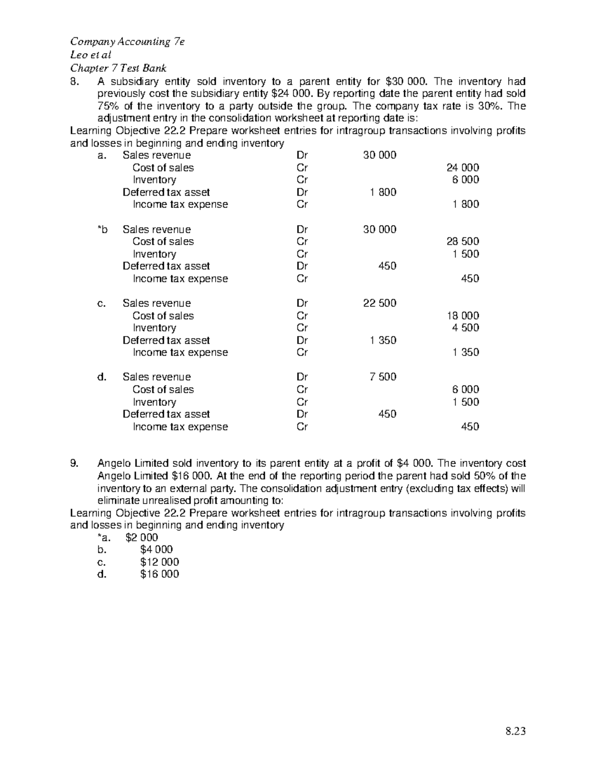 Company Accounting 7e Leo et al Chapter 7 Test Bank Analysis - Studocu