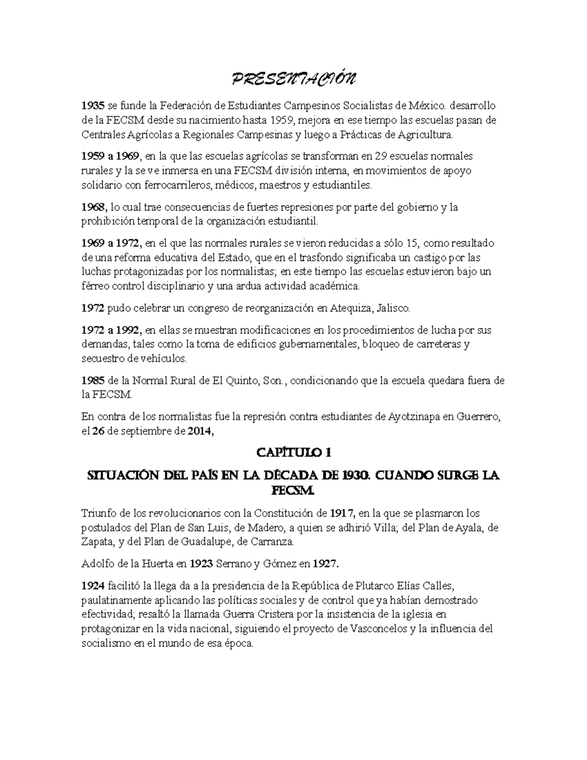 Historia de la FECSM: Evolución y Luchas (1935-2014) - Studocu