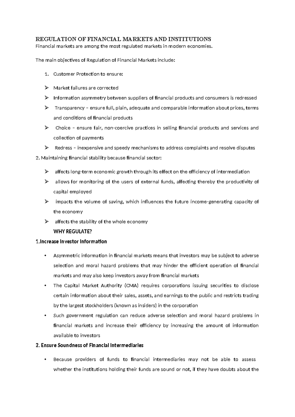 Regulation OF Financial Markets AND Institutions - REGULATION OF ...