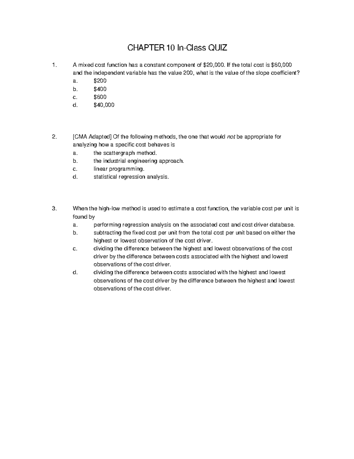 Chapter 10 and 11 In-Class Quiz Practice - ACC 101 - Studocu