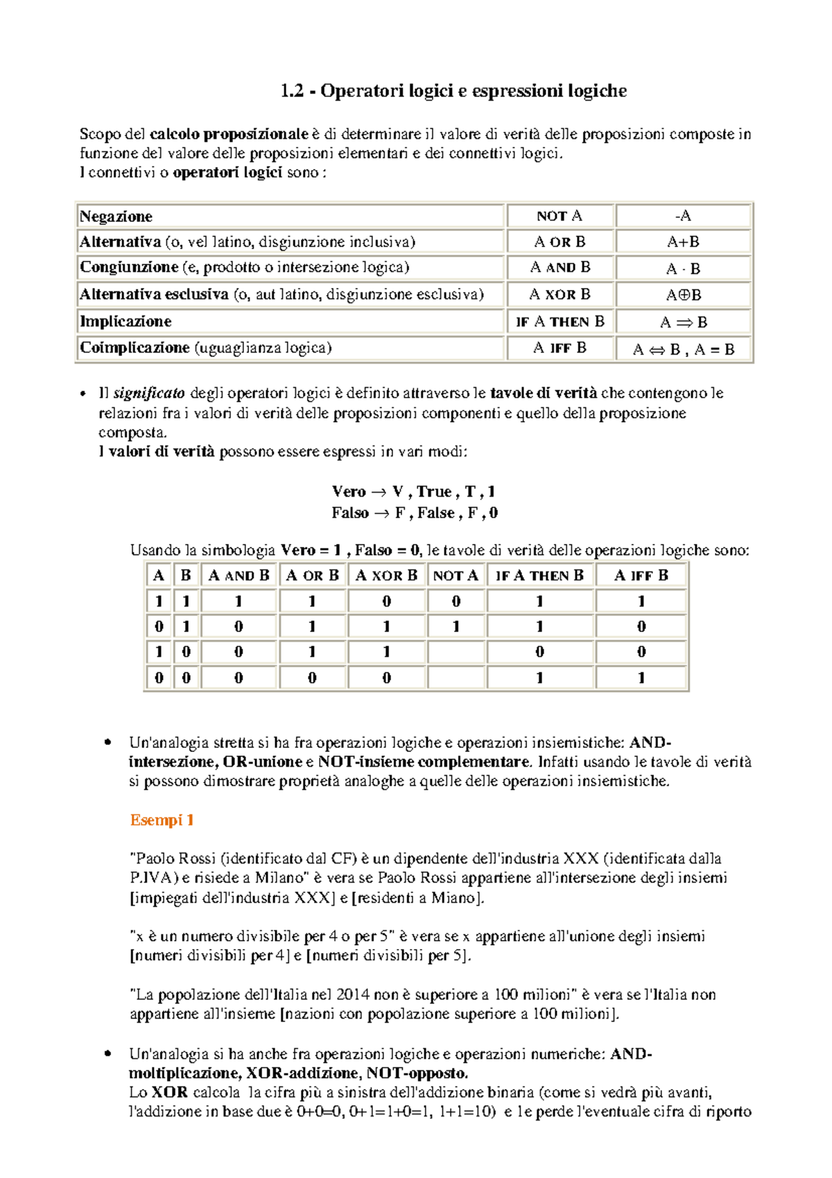 Esercizi con Soluzioni su Operatori Logici per Corso di Informatica ...