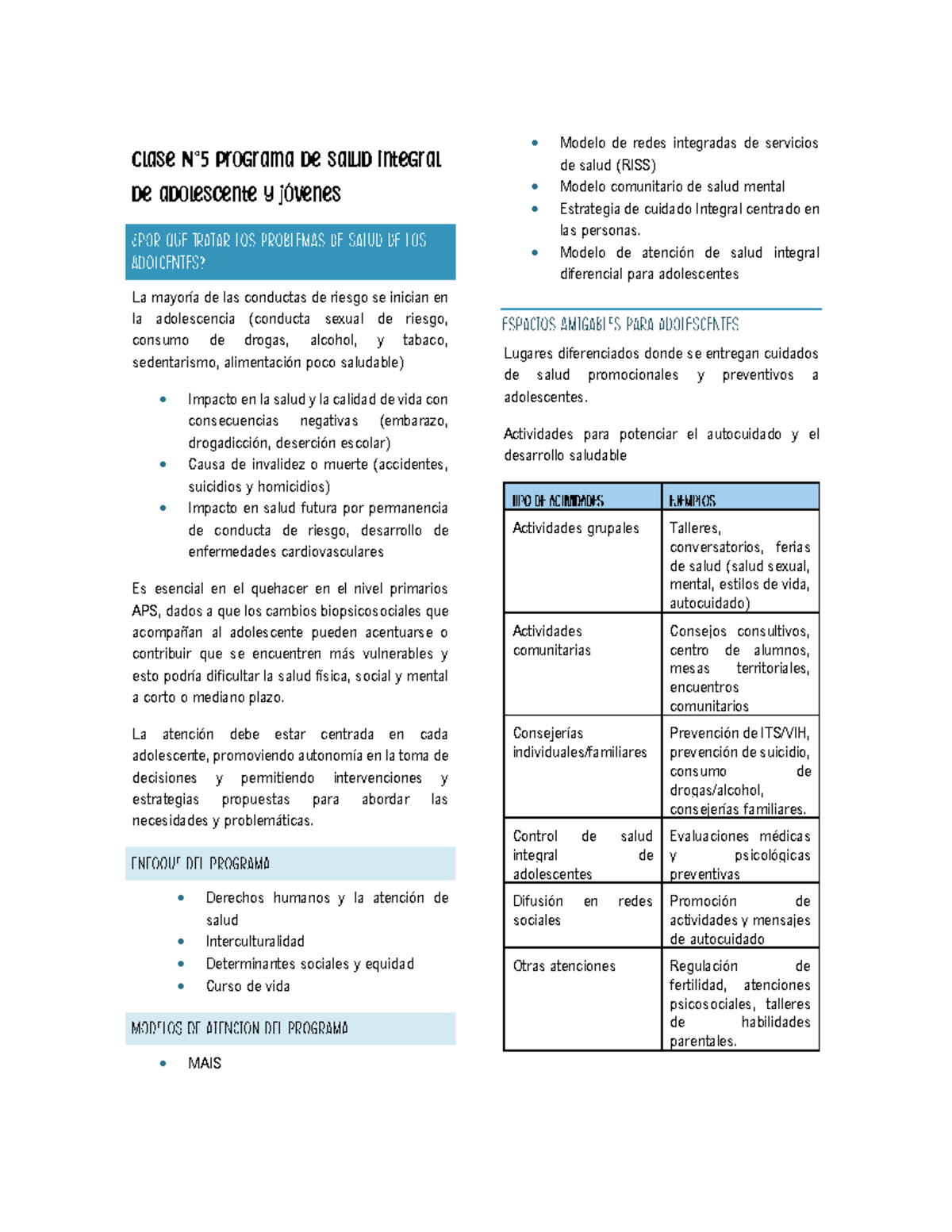 Clase N°5: Programa de Salud Integral para Adolescentes y Jóvenes - Studocu