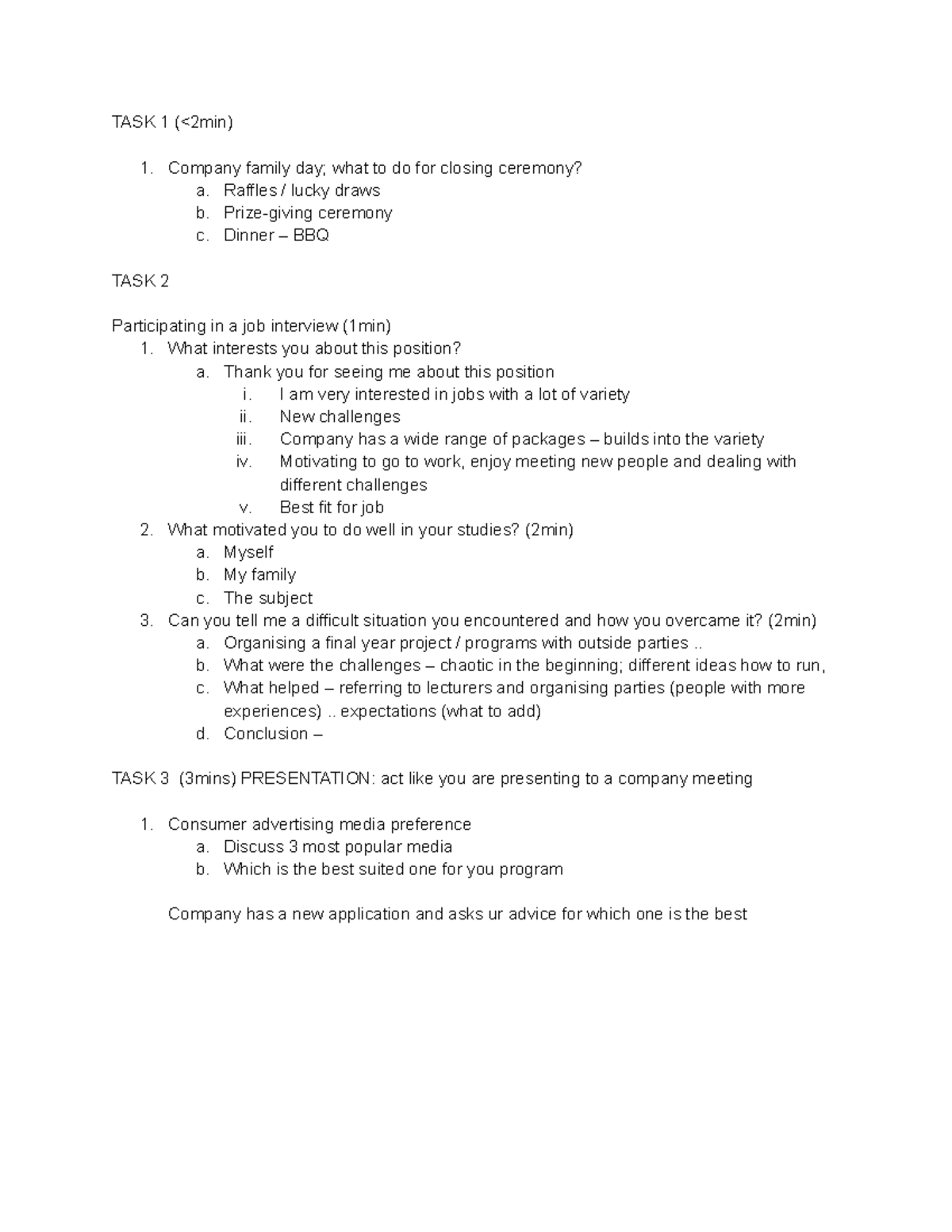 EET Sample Prep: Task 1-3 for Job Interviews & Presentations - Studocu