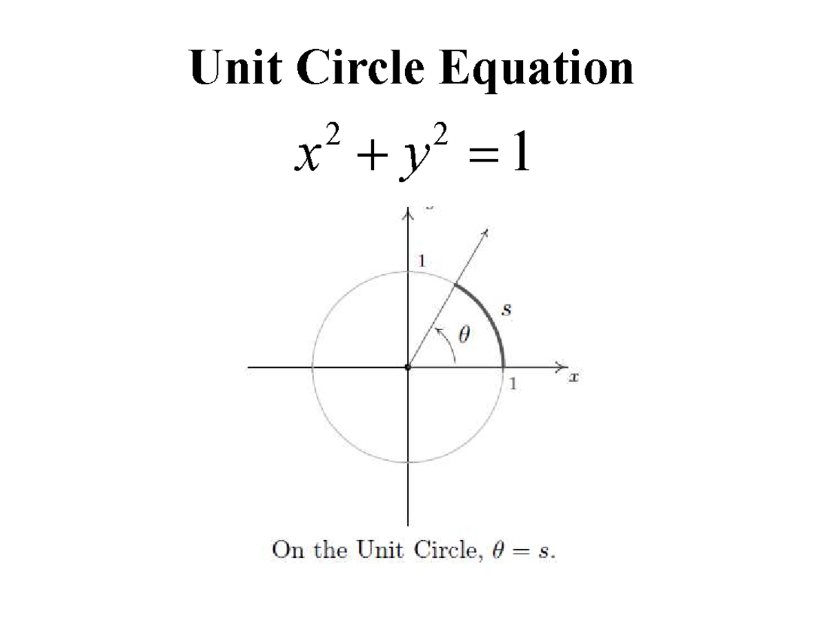 Unit Circle: Equations and Functions - Studocu