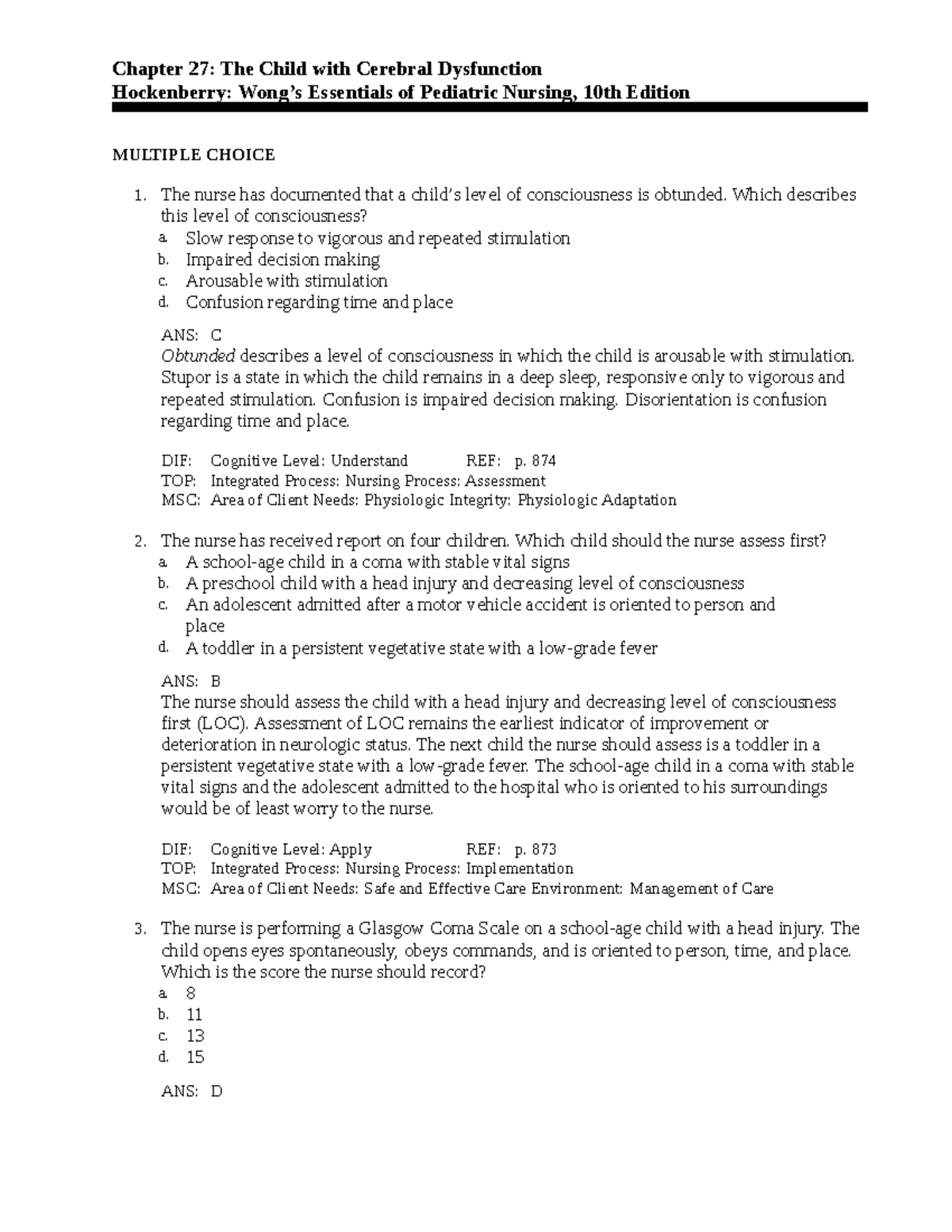 NUR 202 Final Exam Study Guide: Pediatric Neurological Assessments ...
