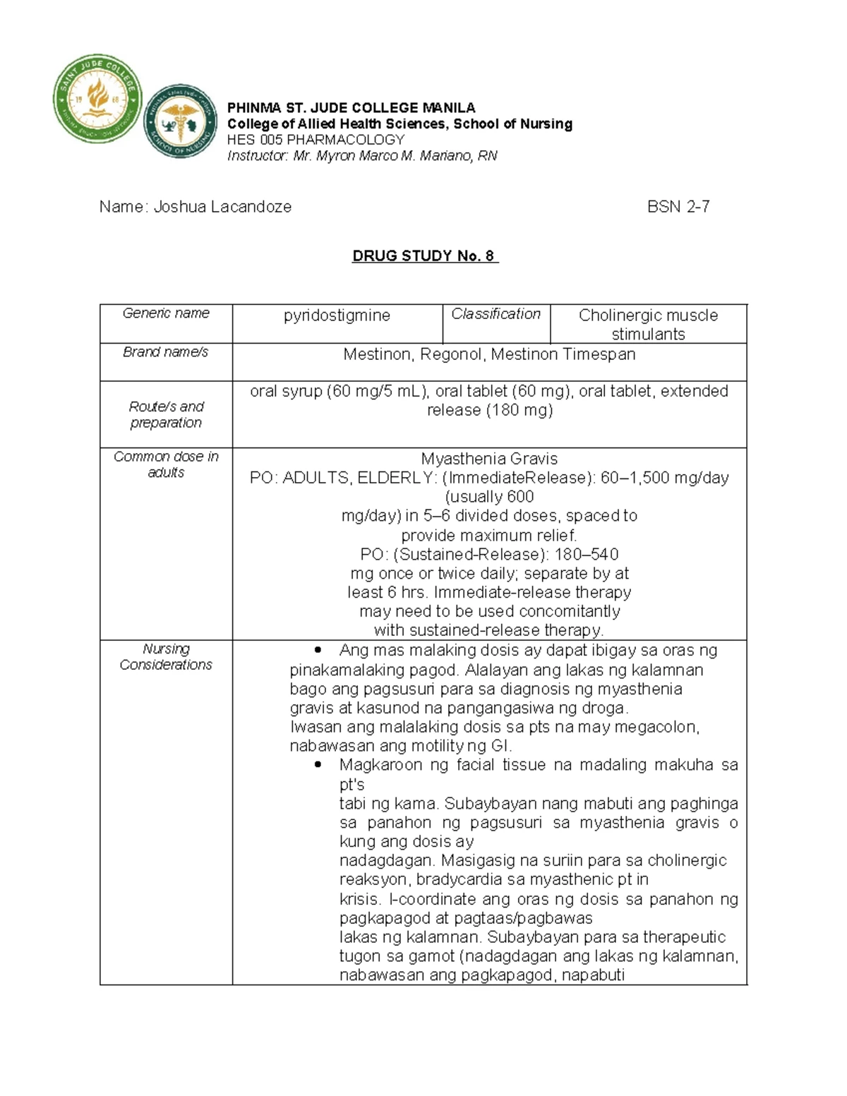 Drug Study Form 1: Obimin Plus Overview & Nursing Considerations - Studocu
