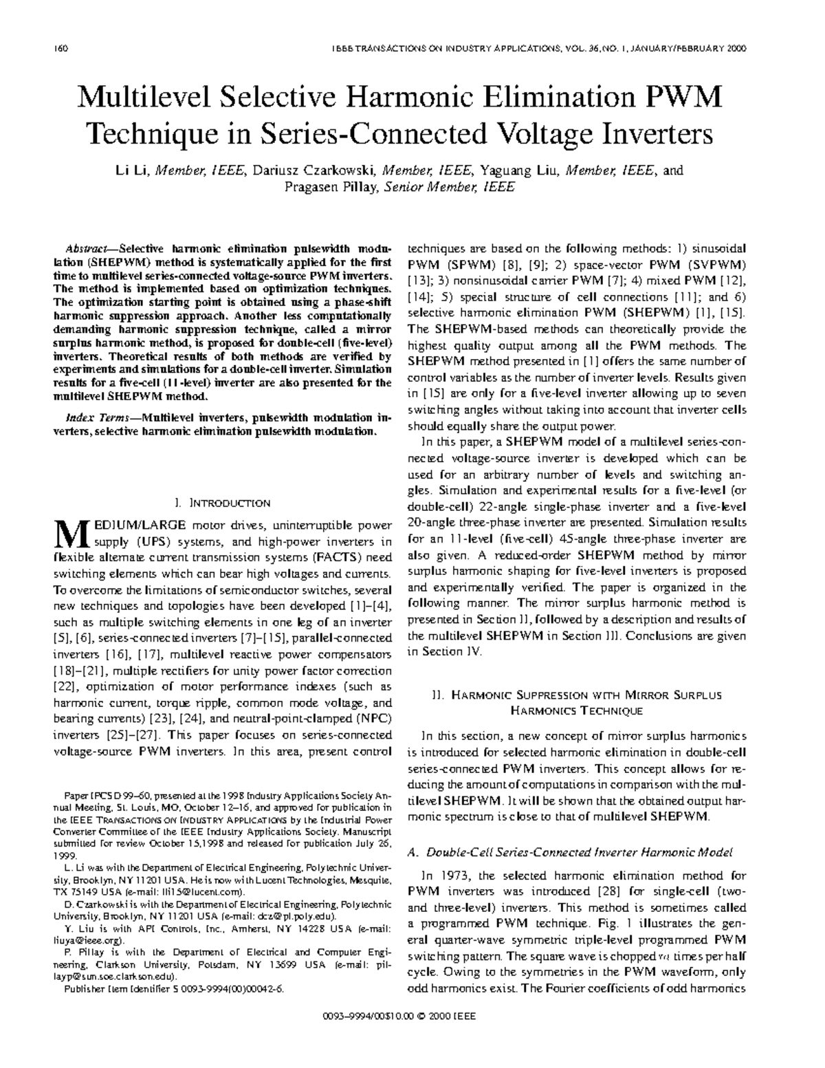Multilevel SHEPWM Technique in Series-Connected Voltage Inverters - Studocu