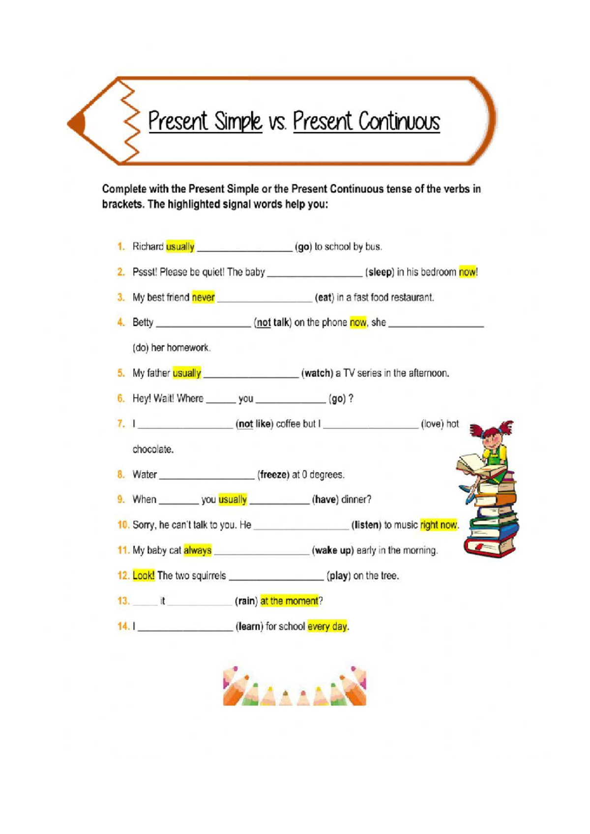 Worksheet 231966 - Present Simple vs. Present Continuous Exercises ...