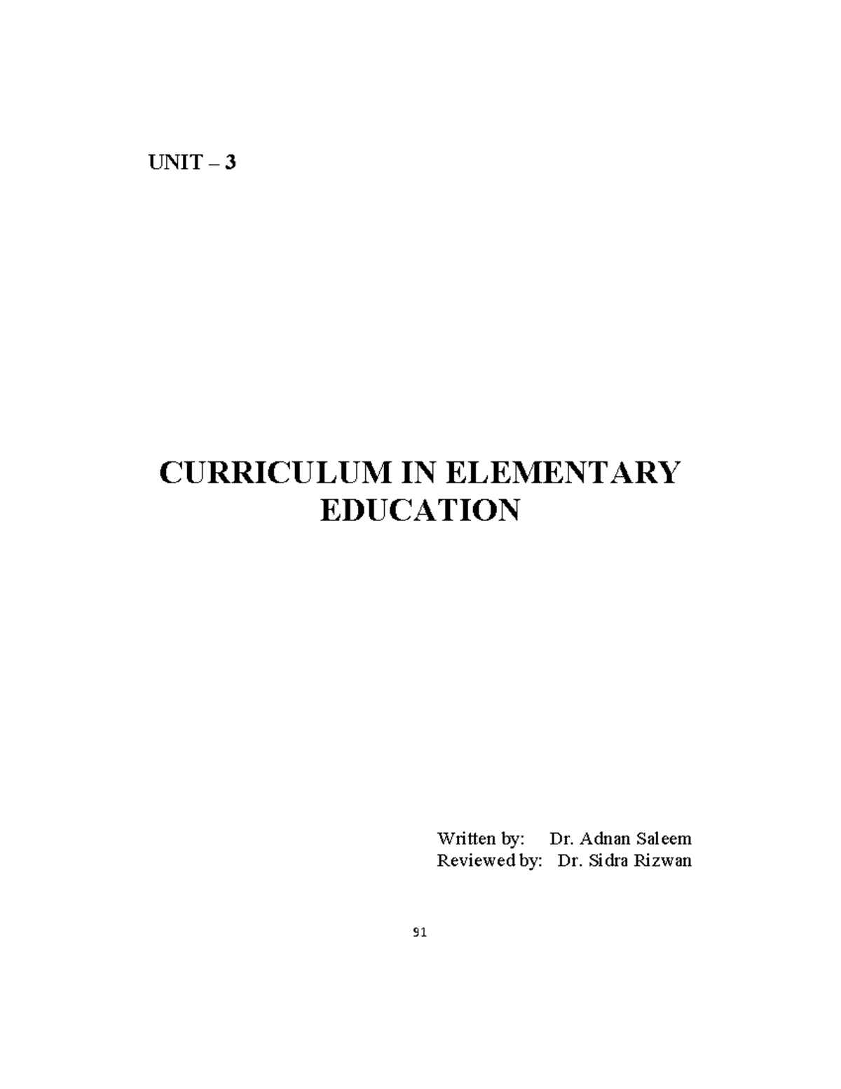 8623 Unit 3 Curriculum Development in Elementary Education Notes - Studocu