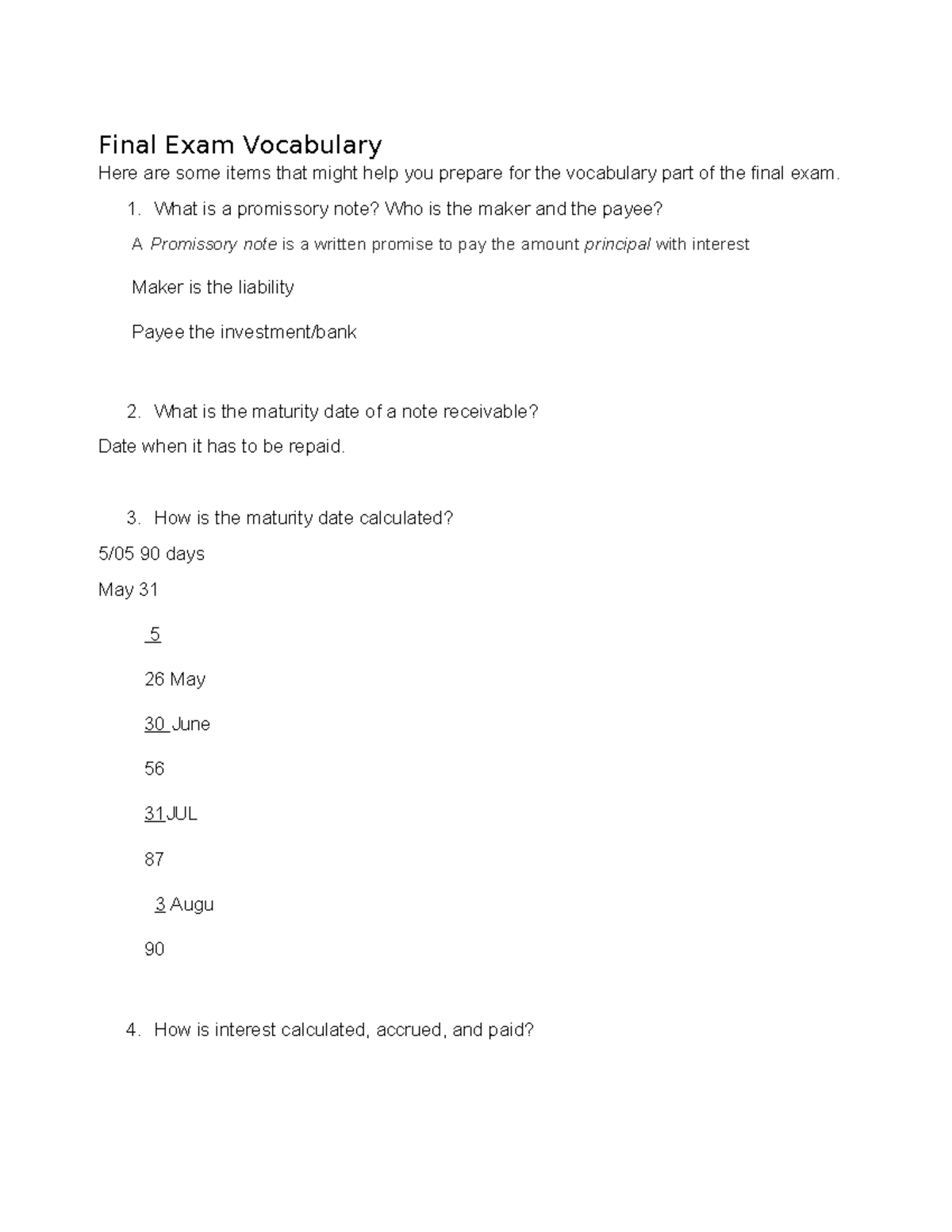Final Exam Vocabulary Guide for Financial Concepts and Liabilities ...