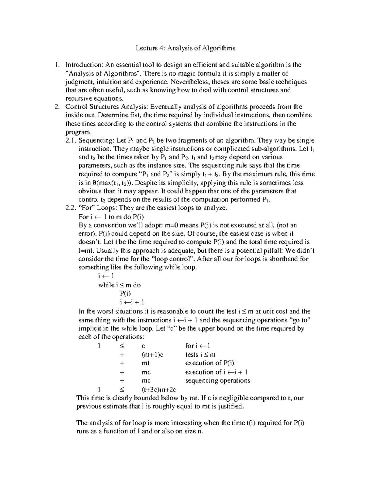 Lecture 4: In-Depth Analysis of Algorithms Techniques - Studocu