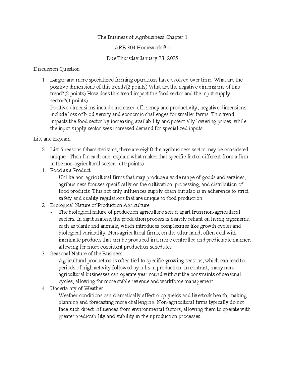 ARE 304 HW #1 SP 2025 - Agribusiness Chapter 1 Insights and Discussion ...
