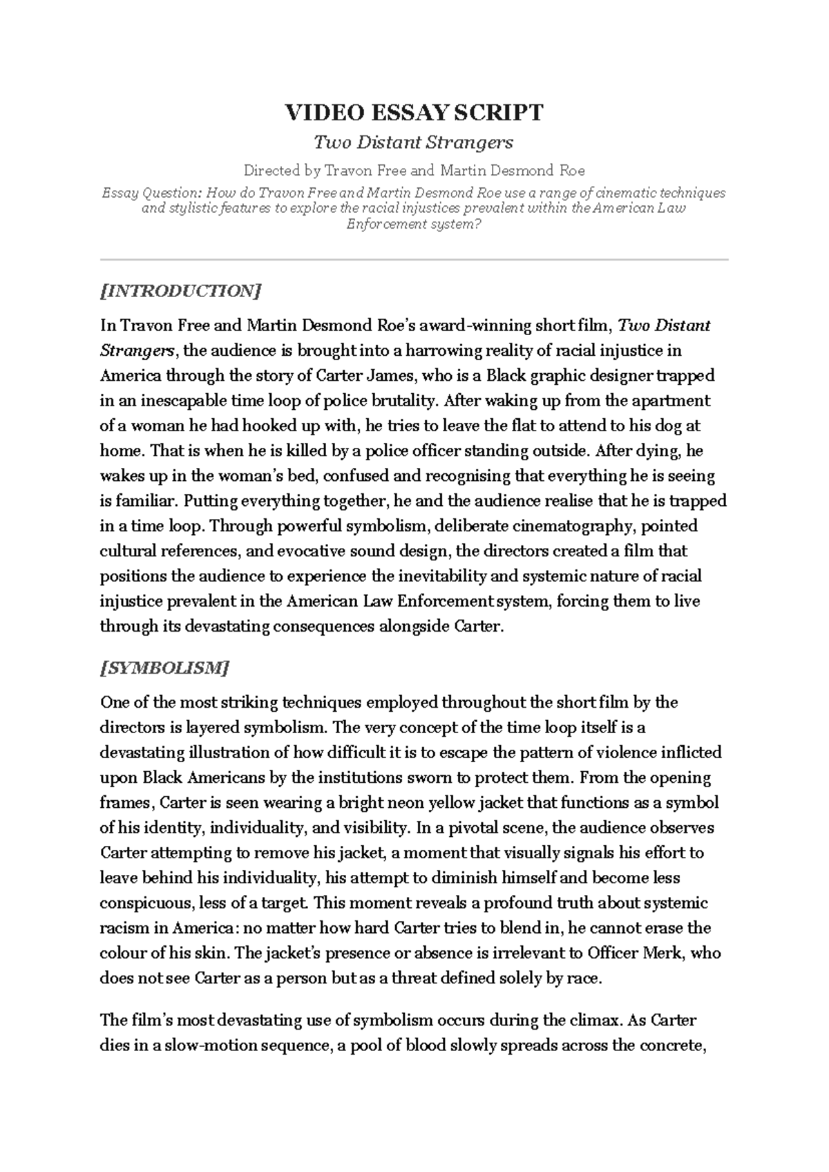 TDS 2023 Final Essay Script: Cinematic Techniques in 