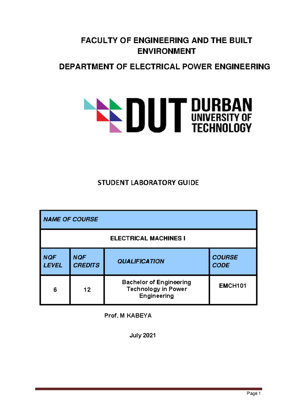 EMCH101 Practical Guide: Transformer Design and Testing - Studocu