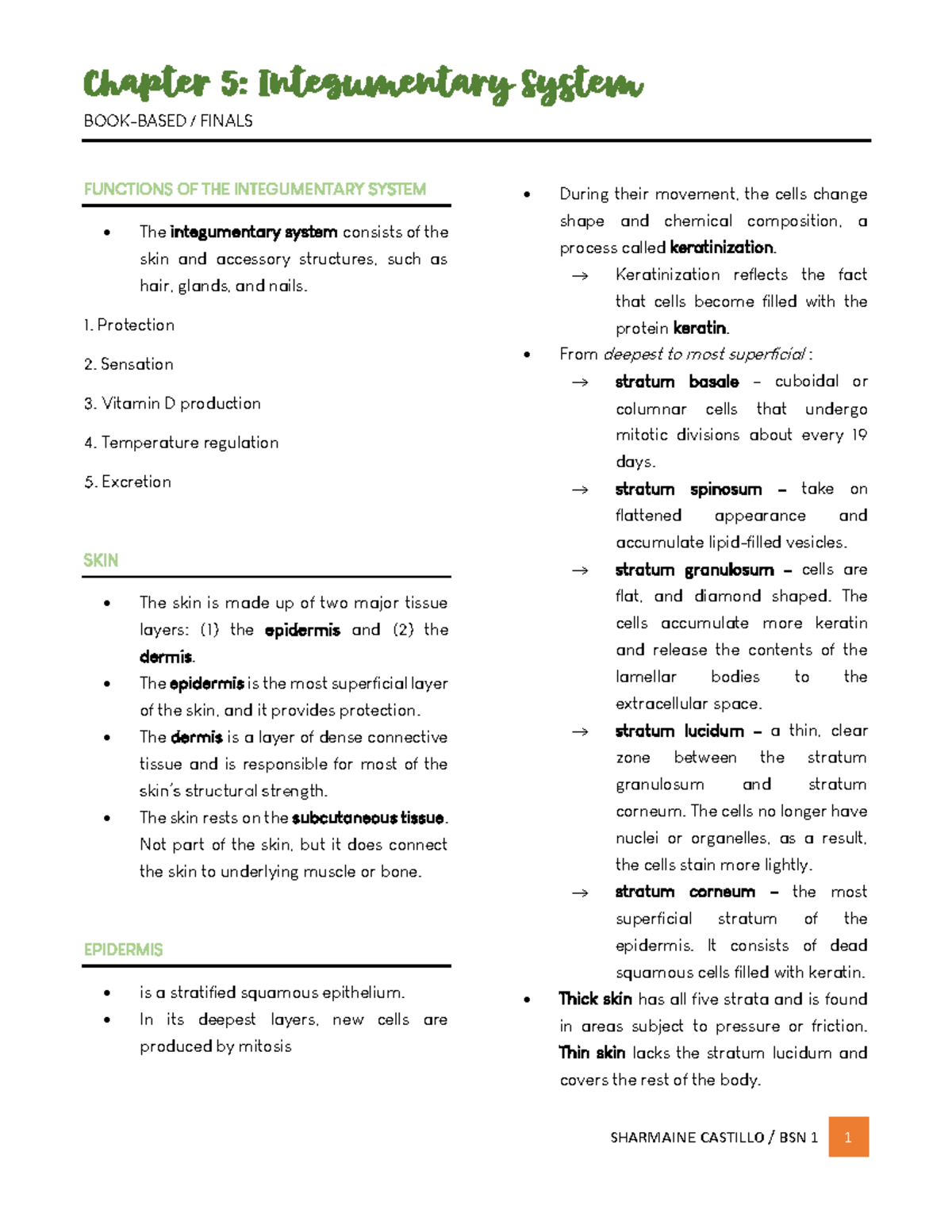 Chapter 5: Integumentary System Functions & Structure Details - Studocu