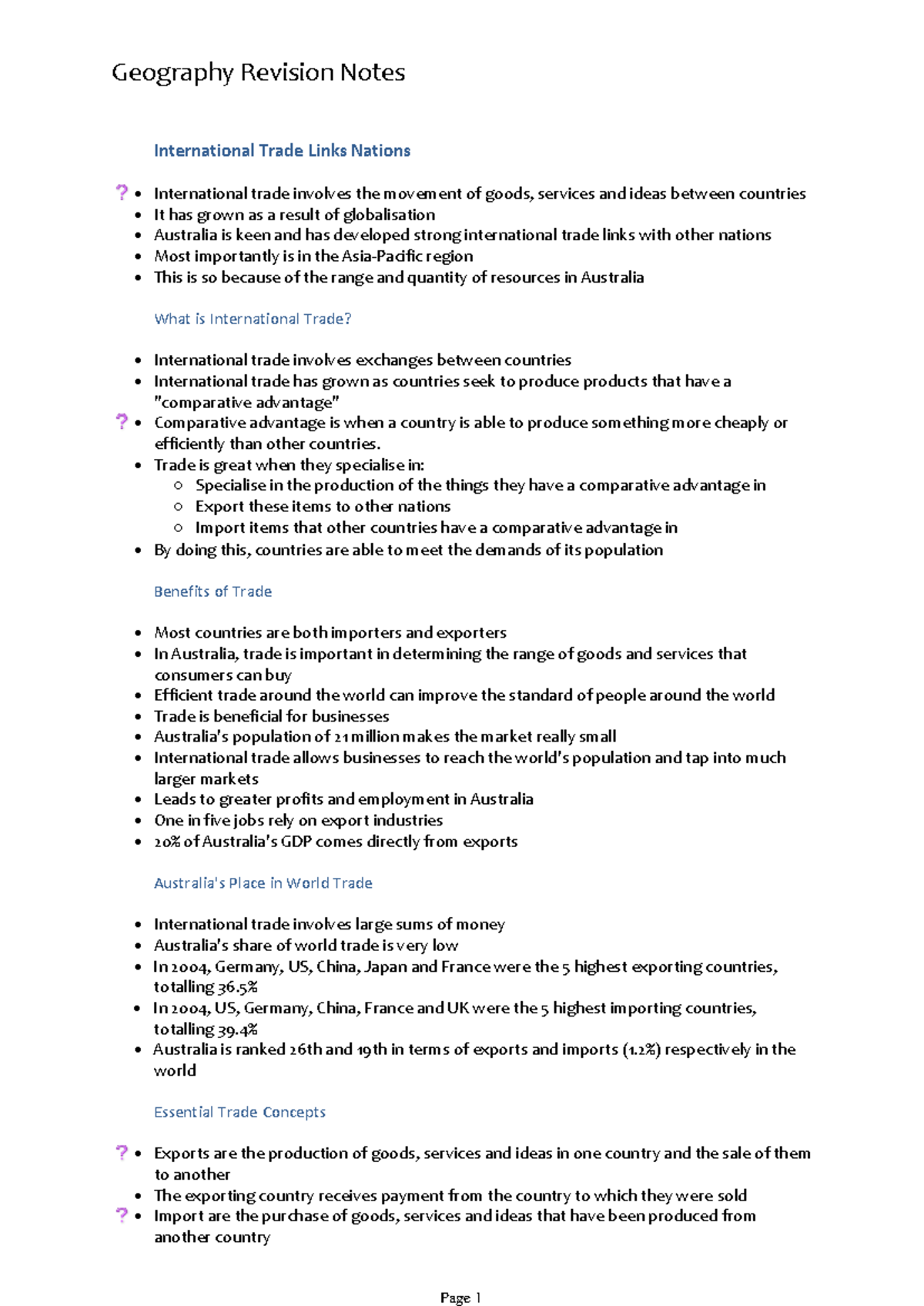 Geography Revision Notes - Yearly - International Trade Links Nations ...