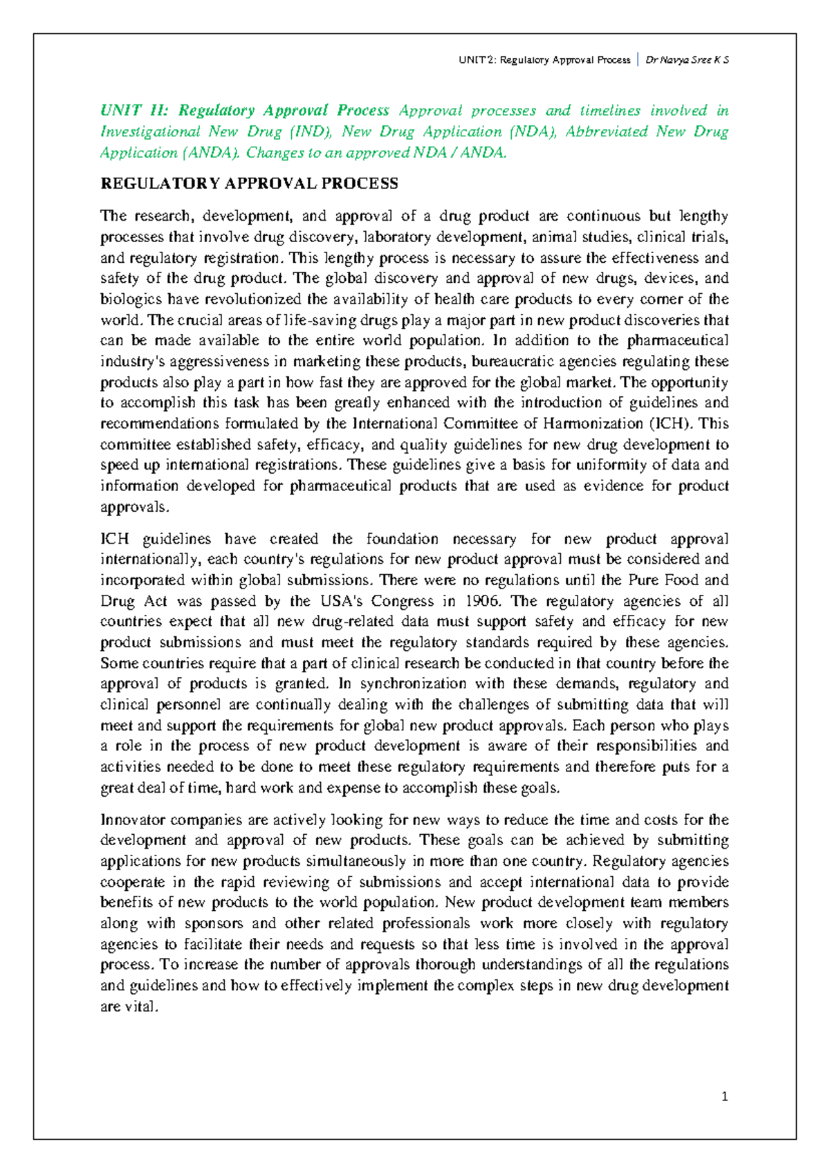 Module 2: Regulatory Approval Process - Lecture Notes Overview - Studocu